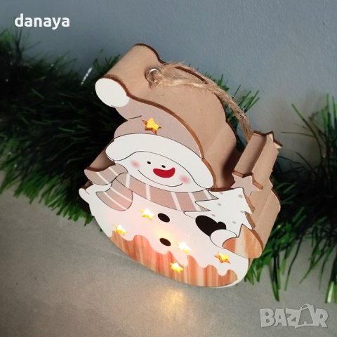 4134 Дървена светеща коледна фигура Снежко със звездички, 13см, снимка 3 - Декорация за дома - 42819272