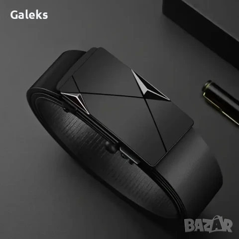 Мъжки, Официални/Дизайнерски черни автоматични кожени колани с модерен дизайн!, снимка 3 - Колани - 50508034