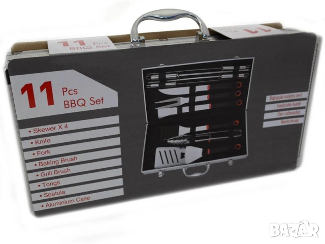 Комплект Луксозни Прибори за Барбекю от 10 части в метален куфар, снимка 8 - Барбекюта - 51775895