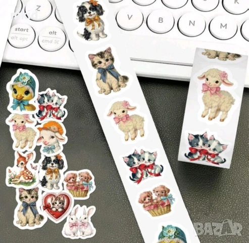 100 бр Домашни животни с панделка малки самозалепващи лепенки стикери ръчна изработка подарък, снимка 4 - Други - 50900550