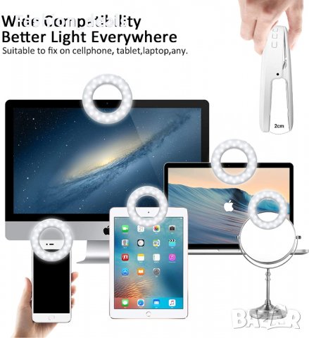 Селфи ринг лампа за телефон / лаптоп / таблет 4 нива яркост 3 режима, снимка 3 - Селфи стикове, аксесоари - 33761984