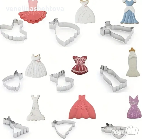 9 модела рокля рокли метални резци резец тесто бисквитки фондан декорация торта мъфини , снимка 2 - Форми - 54132785