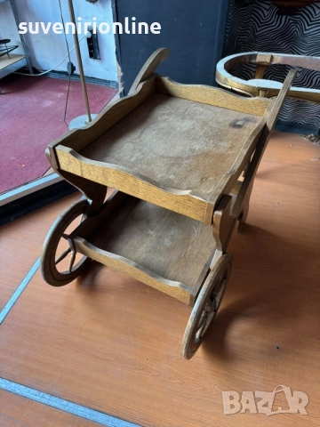 Стара дървена бар маса количка за сервиране , снимка 3 - Маси - 51878242