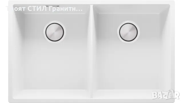 Бял гранитна мивка с две корита за вграждане под плот Лондон 80 Twin 760 x 470 мм