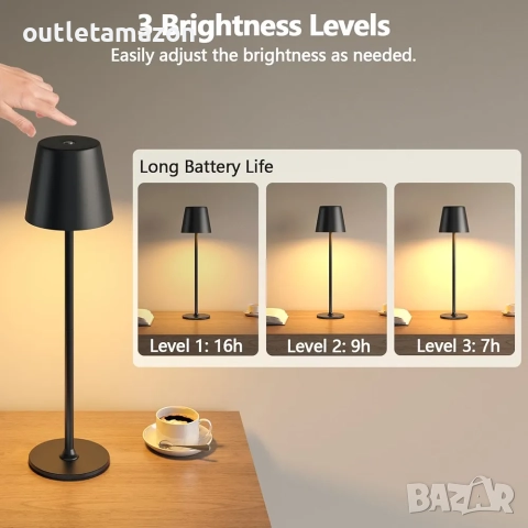 Акумулаторна настолна лампа, комплект от 2 броя, снимка 4 - Настолни лампи - 52664044