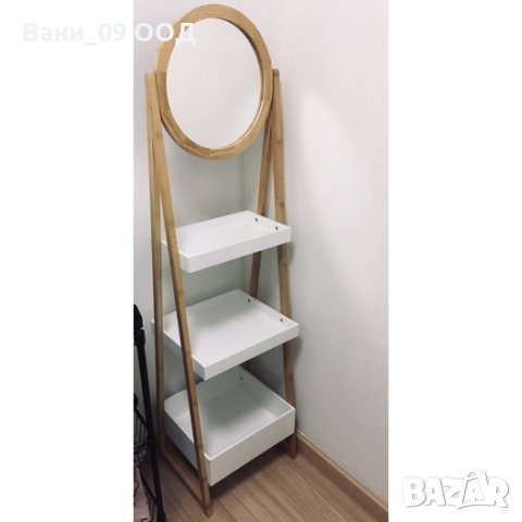 160см Висока бамбукова етажерка за баня с огледало, снимка 6 - Етажерки - 37840230