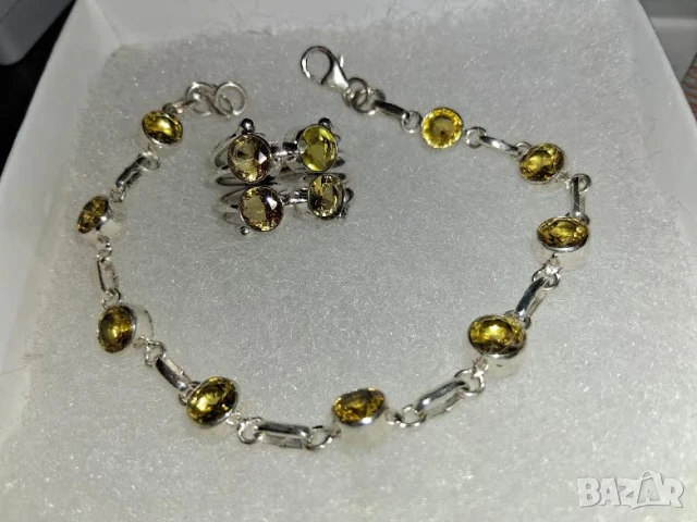 Нов сребърен комплект с цитрини и перидот, снимка 2 - Бижутерийни комплекти - 46770272