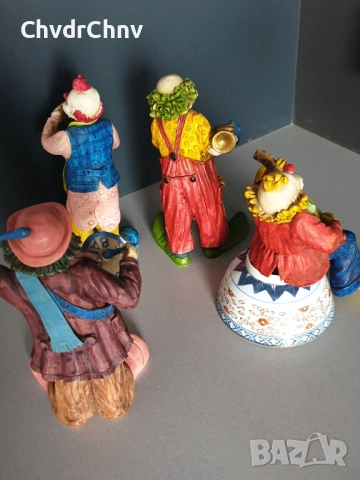 4бр Goebel Happy Clowns резин 20см/Гьобел Германия немски колекционерски фигури на клоуни-музиканти, снимка 2 - Статуетки - 46479168