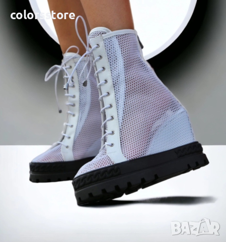 Летни боти на платформа - бели с черно ходило - BL600