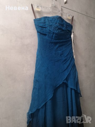 Официална Синя Рокля Естествена коприна размер М, снимка 6 - Рокли - 42473661