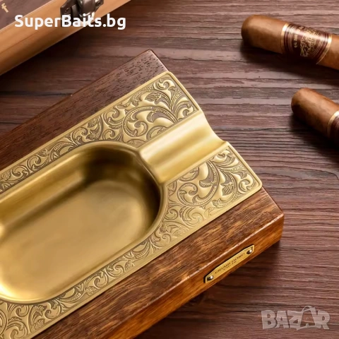 Премиум, луксозен пепелник от дърво и месинг, снимка 3 - Декорация за дома - 54271816