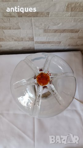 Стара месингова нощна лампа с духано стъкло - Антика - №45, снимка 3 - Антикварни и старинни предмети - 42114383