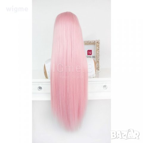 Дълга права розова лейс фронт перука Роузи, снимка 2 - Аксесоари за коса - 26778351