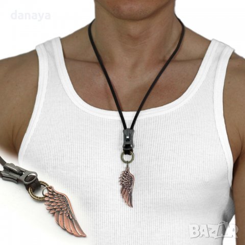 3296 Мъжки медальон с висулка крило, кръст халка и цип