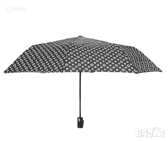 Автоматично сгъваем чадър за дъжд, черен с шарка на бели цветя 31 см, снимка 2 - Други - 42875765