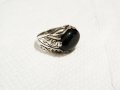 Стар красив мъжки сребърен пръстен с голям красив камък черен оникс и прекрастна изработка, снимка 1