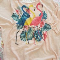Блузка с фламинго , снимка 1 - Тениски - 32196303