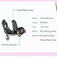Сребърен талисман за гривна Пандора  черна котка, модел 053 , снимка 2 - Гривни - 37002537