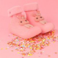 Полски бебешки обувки чорапки, Розови със зайче, снимка 3 - Бебешки обувки - 38649381