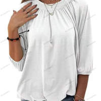Едноцветна свободна дамска тениска с кръгло деколте и 3/4 ръкави, 8цвята , снимка 9 - Тениски - 44527835