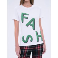 Бяла тениска от памук със зелено лого Fash - XL, снимка 1 - Тениски - 42819367