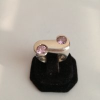 Сребърен масивен пръстен с розови цирконий - 925 сребро, снимка 1 - Пръстени - 30749329