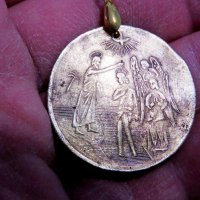 Старинен бронзов  църковен медальон за Кръщене, Кръщенка, рождество Христово - 1928 г, снимка 5 - Други - 39121143