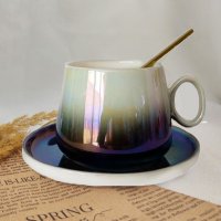 Красива порцеланова чаша 200 мл с чинийка и метална лъжичка, снимка 4 - Чаши - 39605710