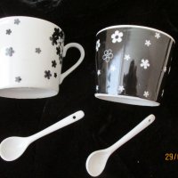 Сет  черно-бели чаши за кафе, снимка 4 - Чаши - 33690110