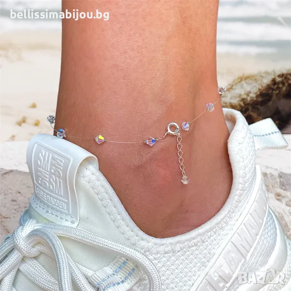 Гривна за Крак на Прозрачна Корда с Кристали Swarovski/Сваровски, снимка 1