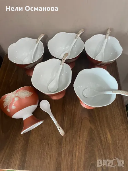 Порцеланов комплект за сладолед или крем, снимка 1