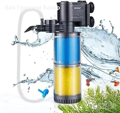 Нов Вътрешен аквариумен филтър 330л/ч, 2-степенен, 30–80L, Weipro, снимка 1