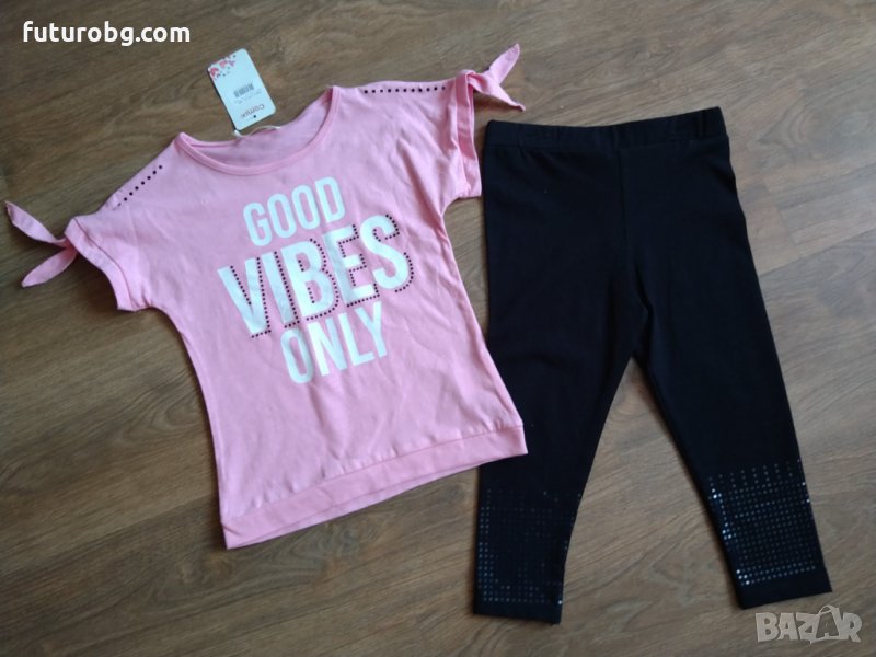  Комплект за момиче 2 части в розово и черно, снимка 1