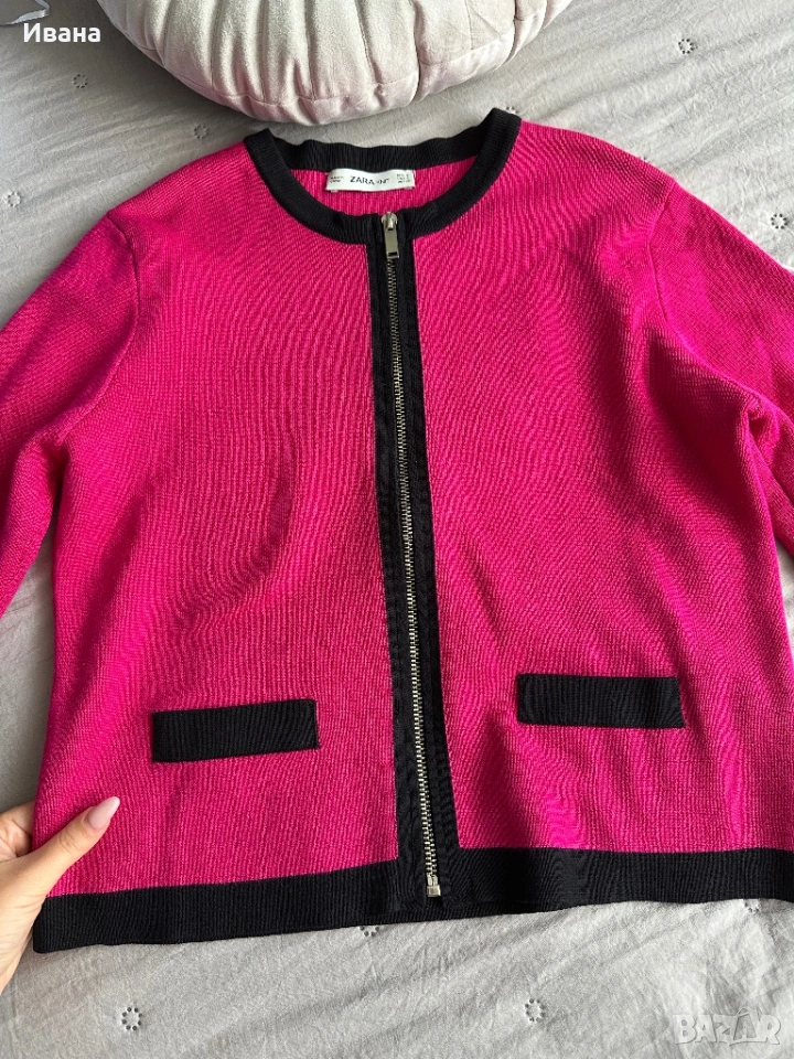 ZARA цикламена жилетка с цип от фина плетка, снимка 1