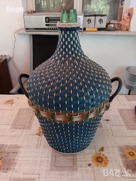 Стара дамаджана цветно стъкло зелено, снимка 1