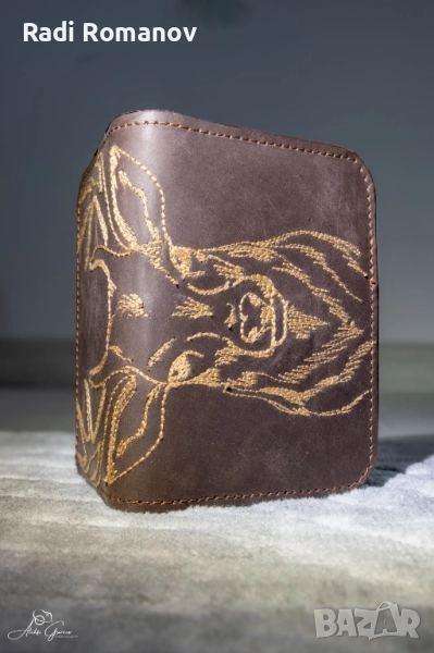 Джобен кожен портфейл, ръчно изработен ловен аксесоар , снимка 1