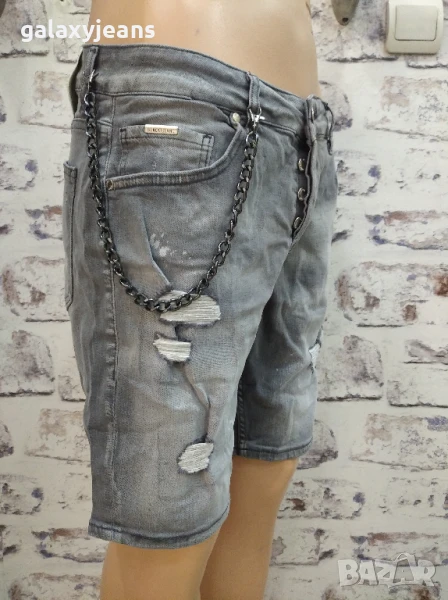 Black Island- къси дънки слим, светло сиви, избелени, накъсани, с еластан, снимка 1