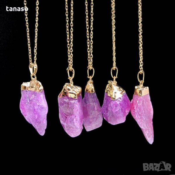 Колие розов кварц в позлатен обков, снимка 1