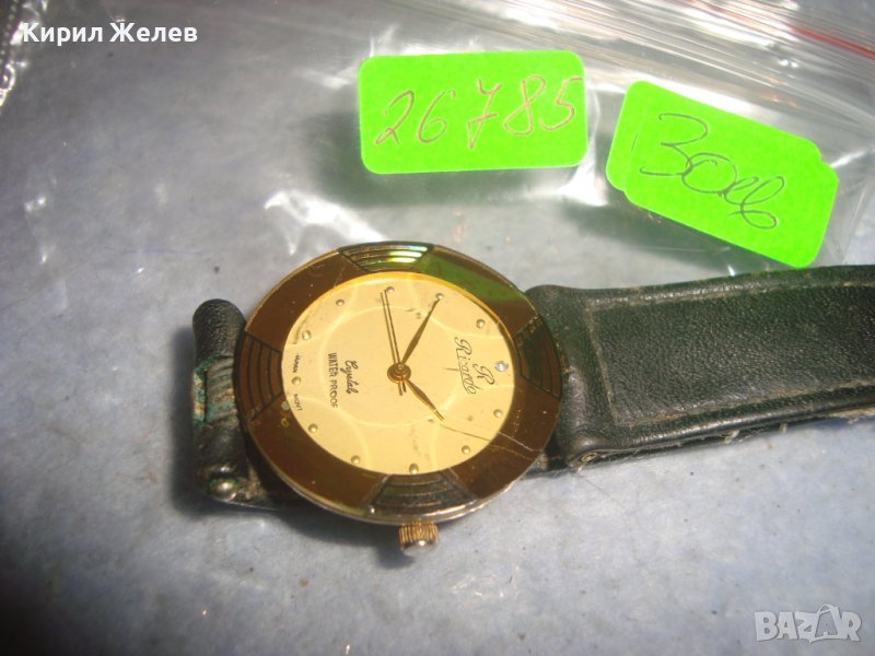 RICARDO Cristal WATER PROOF JAPAN QUARTZ 18K GOLD PLATED КАИШКА ЕСТ. КОЖА ЯПОНСКИ ЧАСОВНИК 26785, снимка 1