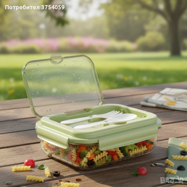 Кутия за обяд Cheffinger с 3 отделения, с включени вилица и лъжица – практично решение за храна , снимка 1