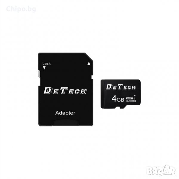 Карта памет DeTech Micro SDHC-I, 4GB, Class 10 + Адаптер, снимка 1