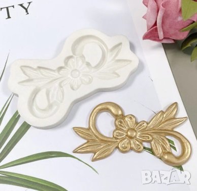 Красив голям орнамент с цвете  силиконов молд форма украса декор торта фондан шоколад гипс, снимка 1