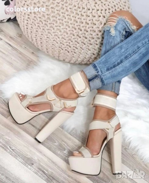Сандали на ток - бежови - s56, снимка 1
