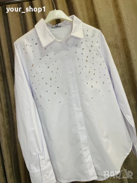 Дамска Бяла риза с камъни камъчета , снимка 1