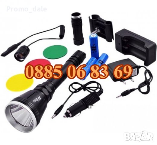 Ловен LED фенер. Фенер за лов Q2888 с бутон с кабел, три цветни филтъра и крепеж, снимка 1