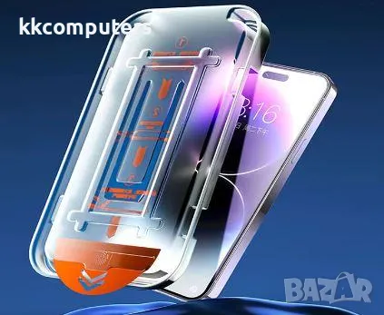 Стъклен screen protector Easy Stick с монтажна рамка за iPhone 15 Pro Max 6.7 / Черен / Баркод : 240, снимка 1