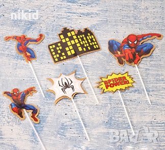 сет 6 бр Спайдърмен паяжина сгради паяк картонени топери украса декор торта, снимка 1