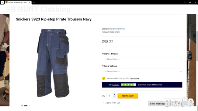 Snickers 3923 Rip-stop Pirate Work Shorts размер 50 / M-L работни къси панталони под коляното W4-354, снимка 2 - Панталони - 52038351