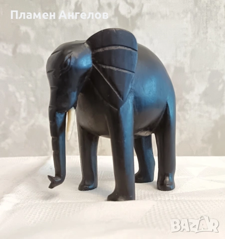 Ръчно резбован слон от абанос и кост - винтидж фигурка. , снимка 2 - Колекции - 54141741