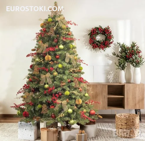 Изкуствена коледна елха Busybee с украси, 180 см, включени декорации, топки и LED светлини